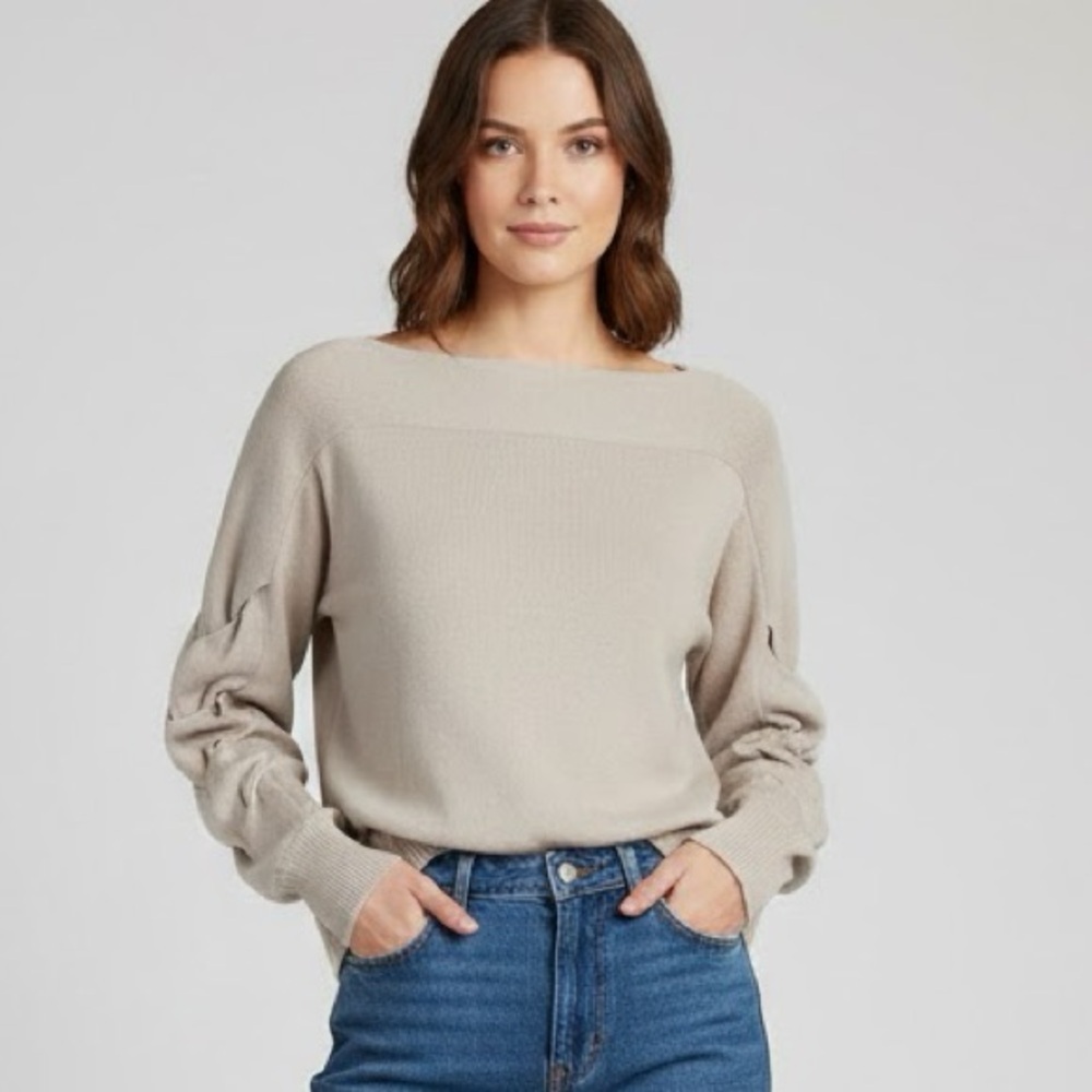 COS Beige Knit Sweater with Braided Sleeves